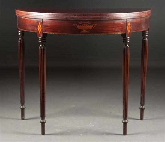 Appraisal: Federal style inlaid mahogany demilune flip-top games table th century