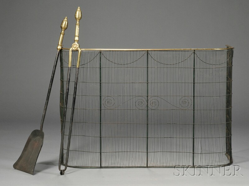 Appraisal: Pair of Fireplace Tools and a Firescreen late th early