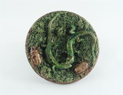 Appraisal: A Portuguese Palissy-style dish decorated with a pair of lizards