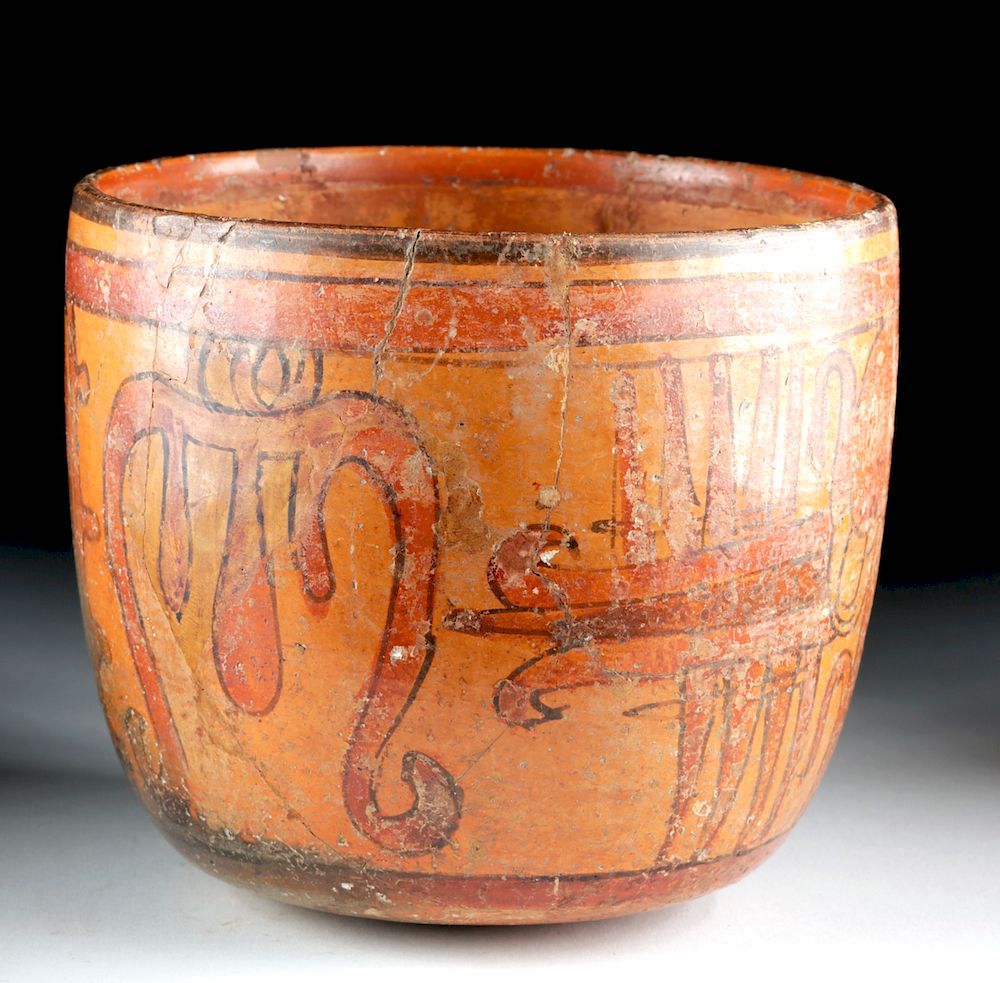 Appraisal: Maya Peten Polychrome Cylinder w Abstract Animals Pre-Columbian Guatemala Peten