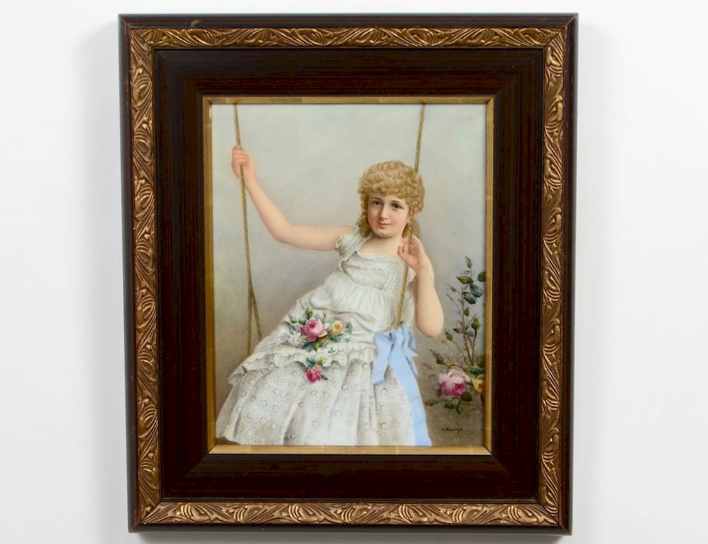 Appraisal: KPM PORCELAIN PLAQUE OF A GIRL ON A SWING Circa