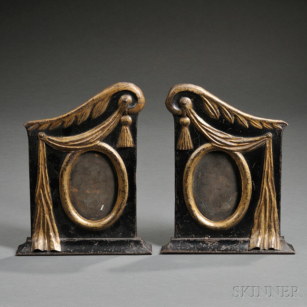 Appraisal: Pair of Gilt and Black-painted Molded Tin Frames possibly America