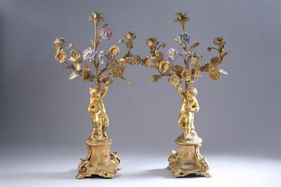 Appraisal: PAIR LOUIS XV-STYLE BRONZE-DOR FIGURAL FIVE-LIGHT CANDELABRAS last quarter th