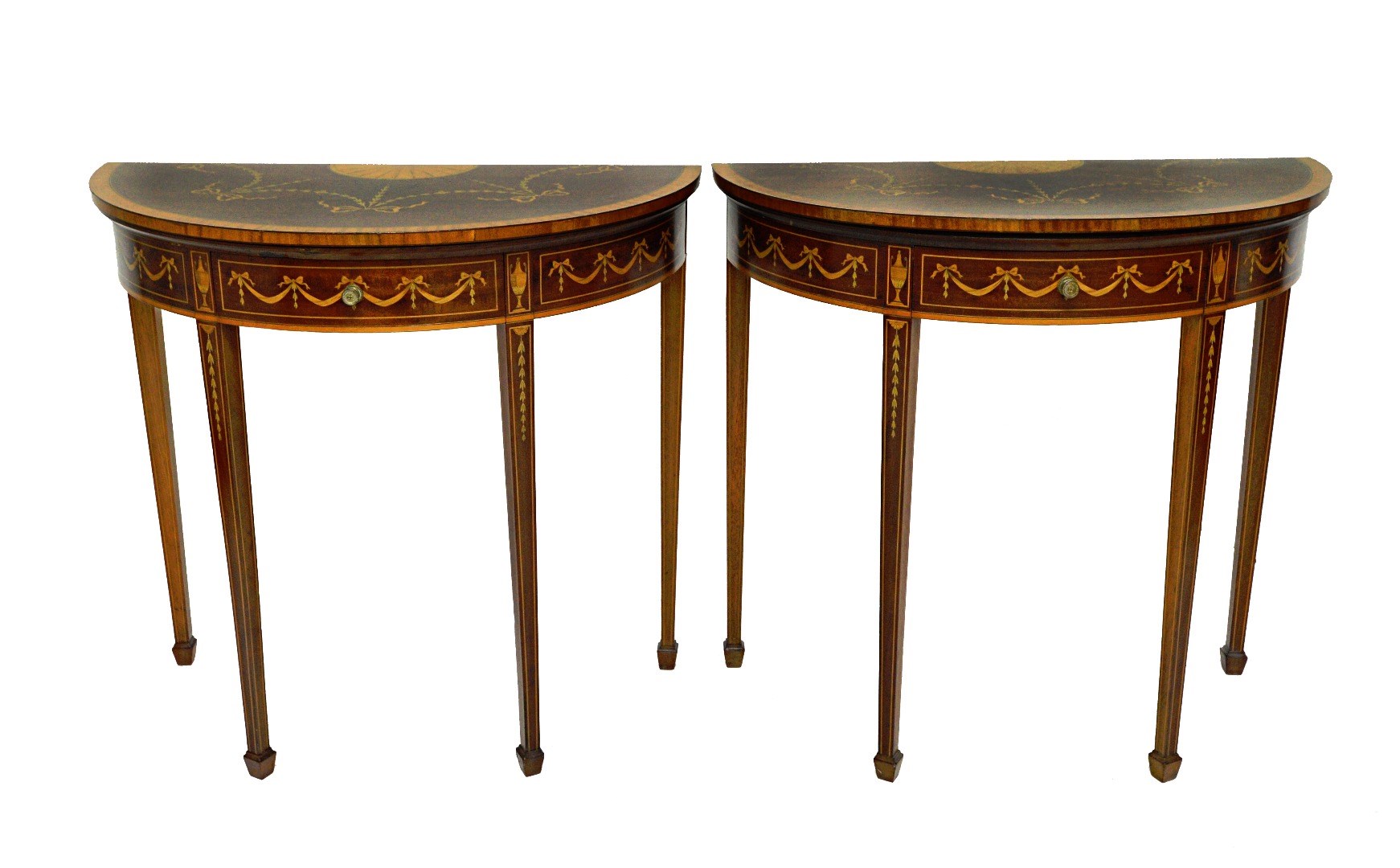 Appraisal: A pair of late th century marquetry inlaid satinwood banded