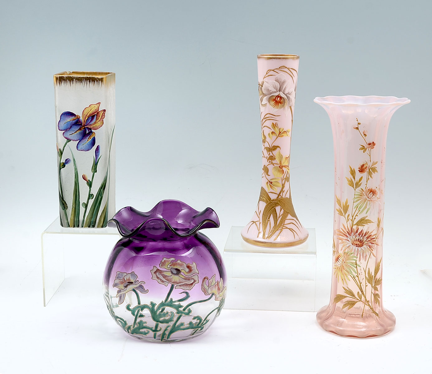 Appraisal: PC ENAMELED ART GLASS COLLECTION Comprising - Purple to clear