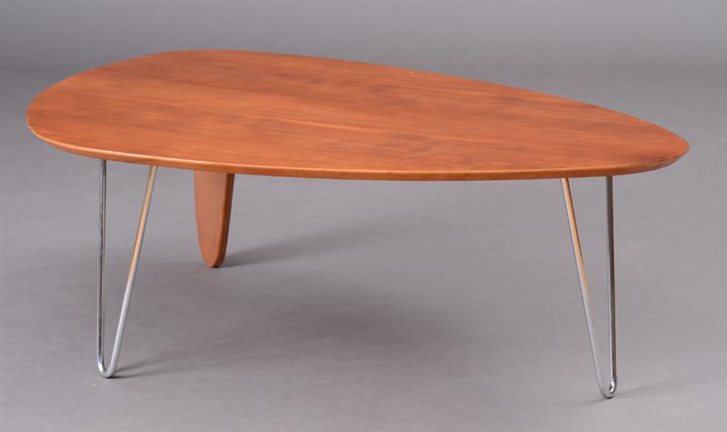 Appraisal: MODERN CHERRY AND CHROME RUDDER TABLE STYLE OF NOGUCHI The