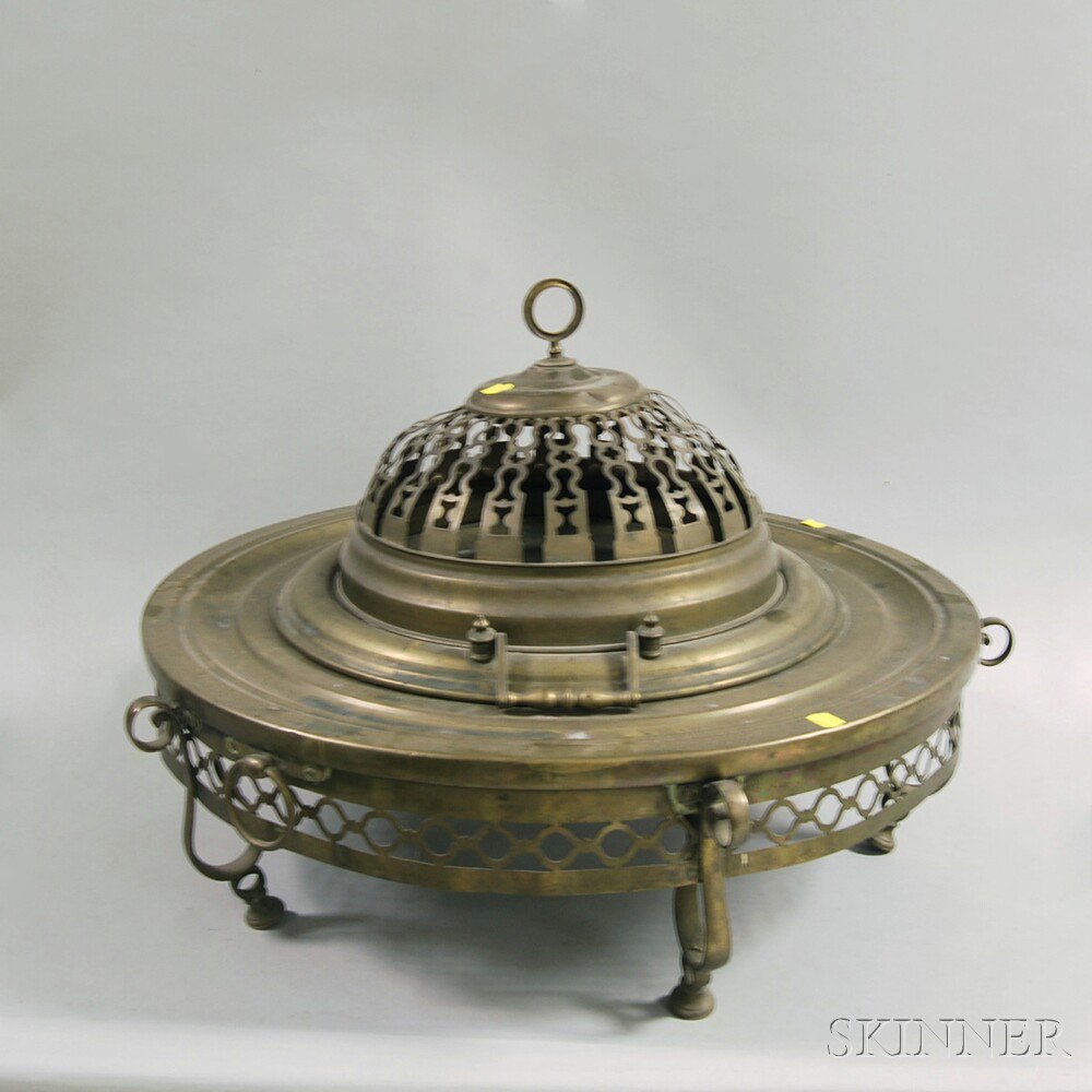 Appraisal: Round Pierced Brass Footed Brazier with Domed Cover ht dia