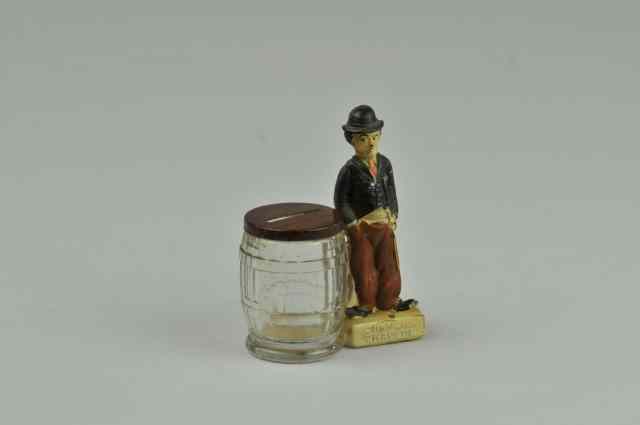 Appraisal: CHARLIE CHAPLIN GLASS CANDY CONTAINER Geo Burgfedt Co features Charlie