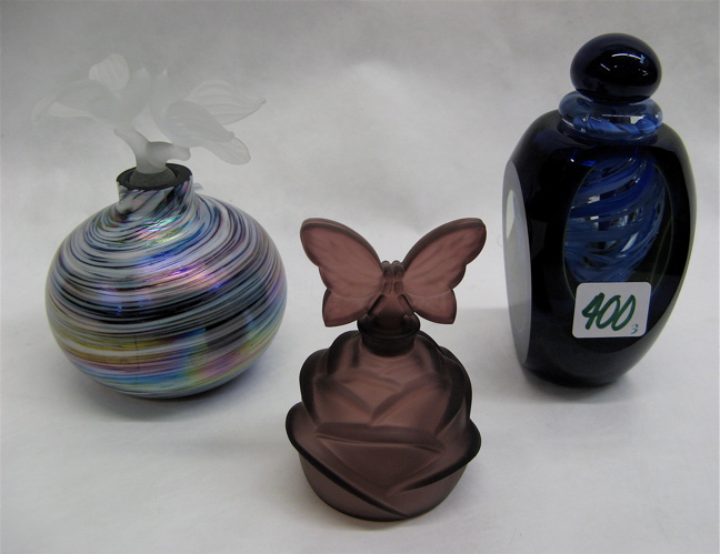 Appraisal: GROUP OF COLLECTIBLE ART GLASS PERFUMES one is an iridescent