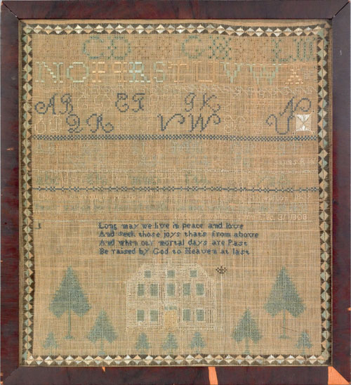 Appraisal: Essex Massachusetts silk on linen sampler dated wrought by Elizabeth