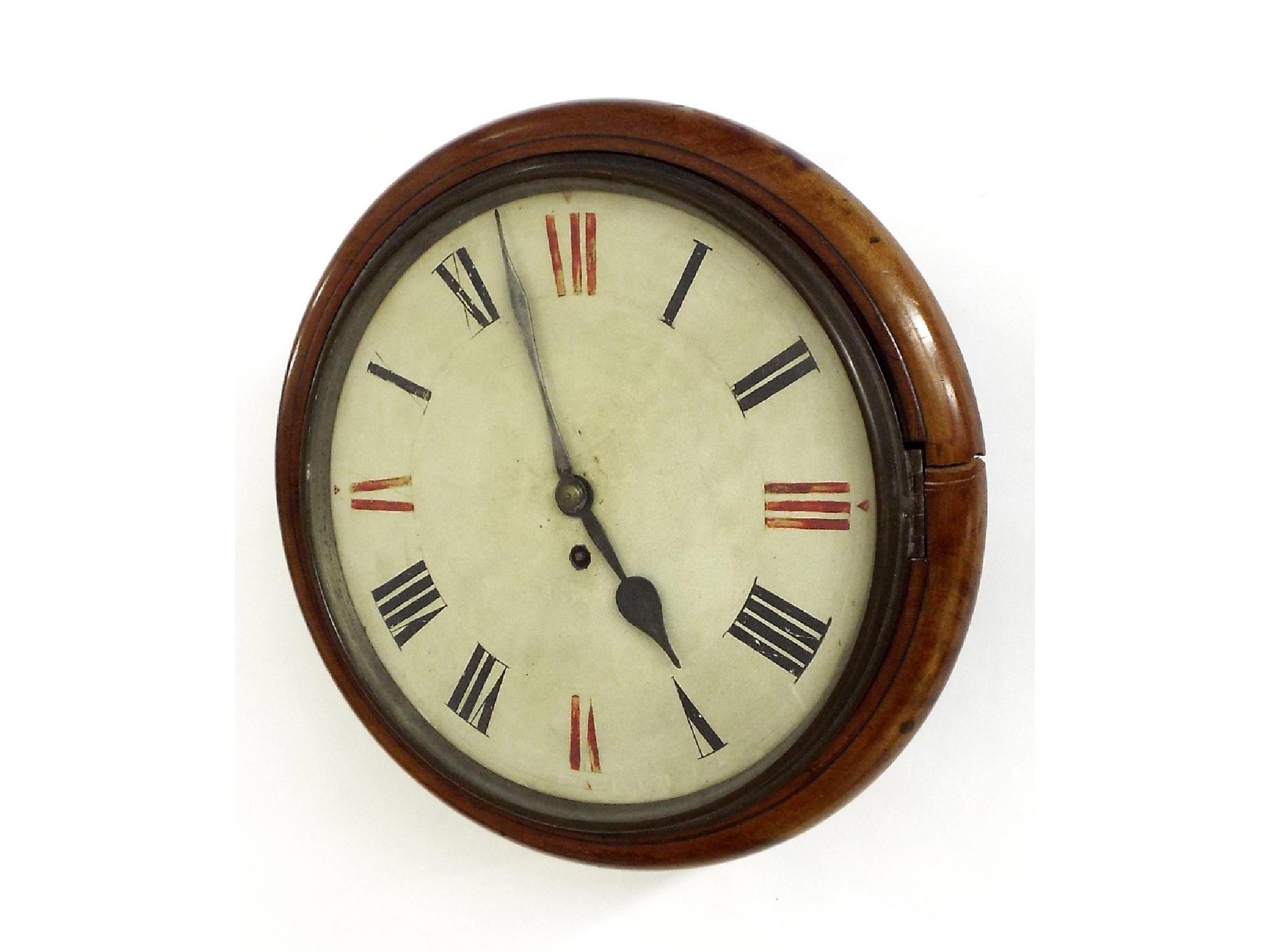 Appraisal: Mahogany single fusee wall dial clock within a turned surround