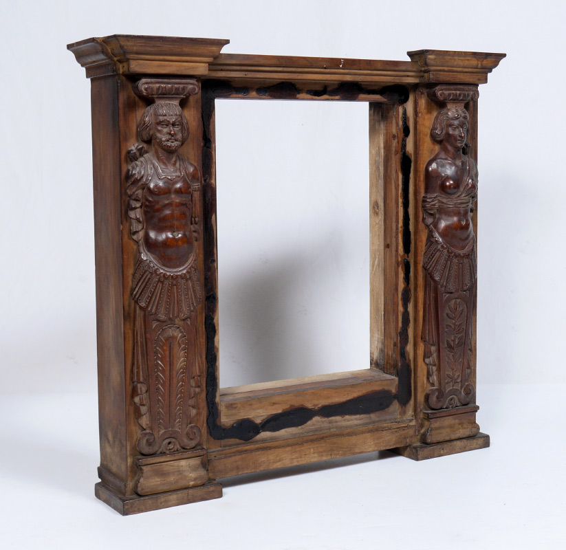 Appraisal: ITALIAN FIGURAL CARVED MIRROR FRAME Carved on either side with