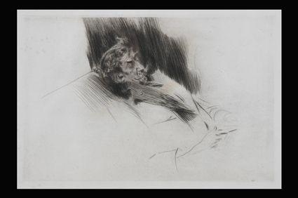 Appraisal: GIOVANNI BOLDINI - PORTRAIT OF WHISTLER ASLEEP Drypoint on paper