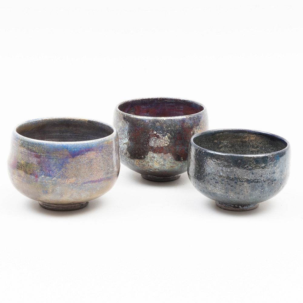 Appraisal: Three Ann Tsubota Raku Tea Bowls Each with incised mark