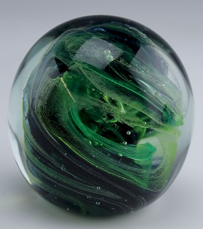 Appraisal: Kerry Irish Studio Art Glass Green Paperweight Kerry glass paperweight