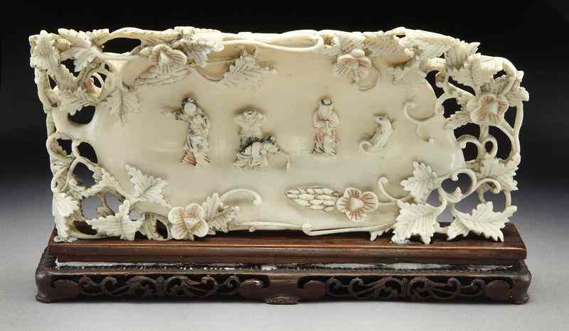 Appraisal: Chinese carved ivory wrist rest International buyers should note that