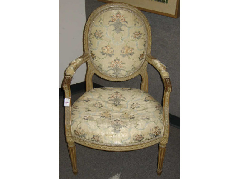 Appraisal: LOUIS XVI STYLE TH CENTURY FAUTEUIL Oval padded back with