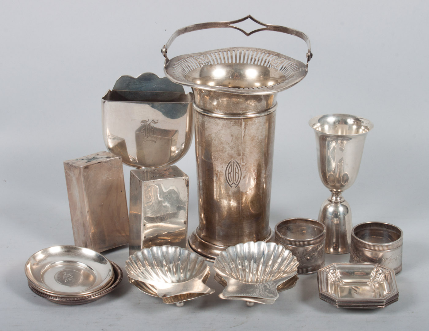 Appraisal: Seventeen sterling silver table articles including Schofield cigarette holder six