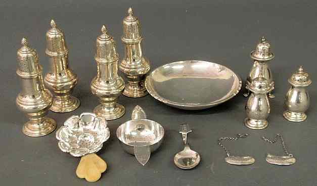 Appraisal: Group of sterling silver tableware- salt pepper shakers tea strainers