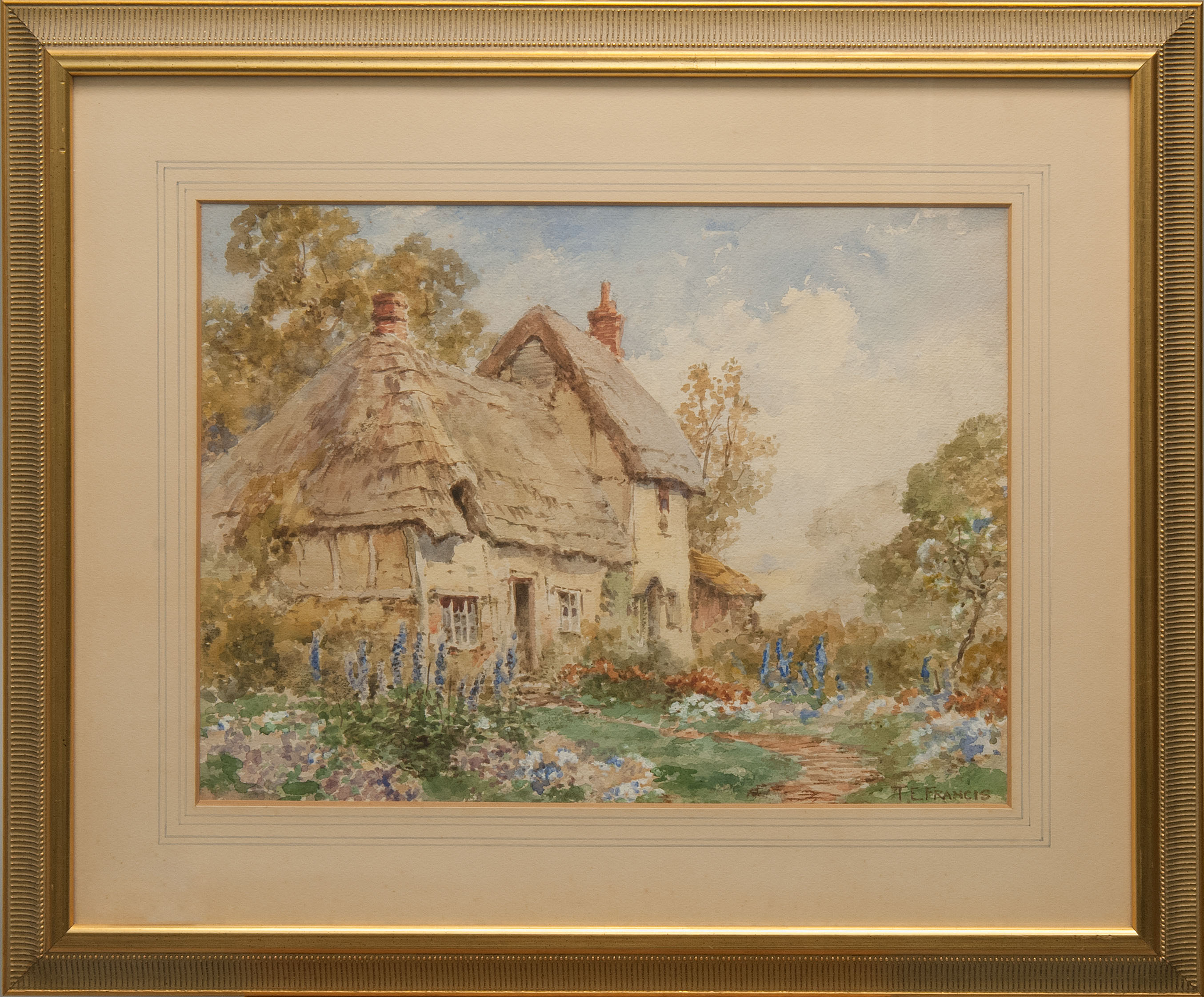 Appraisal: FRAMED WATERCOLOR THOMAS E FRANCIS English - Rural cottage with