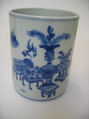 Appraisal: A KANGXI PORCELAIN BRUSH POT of cylindrical form painted in