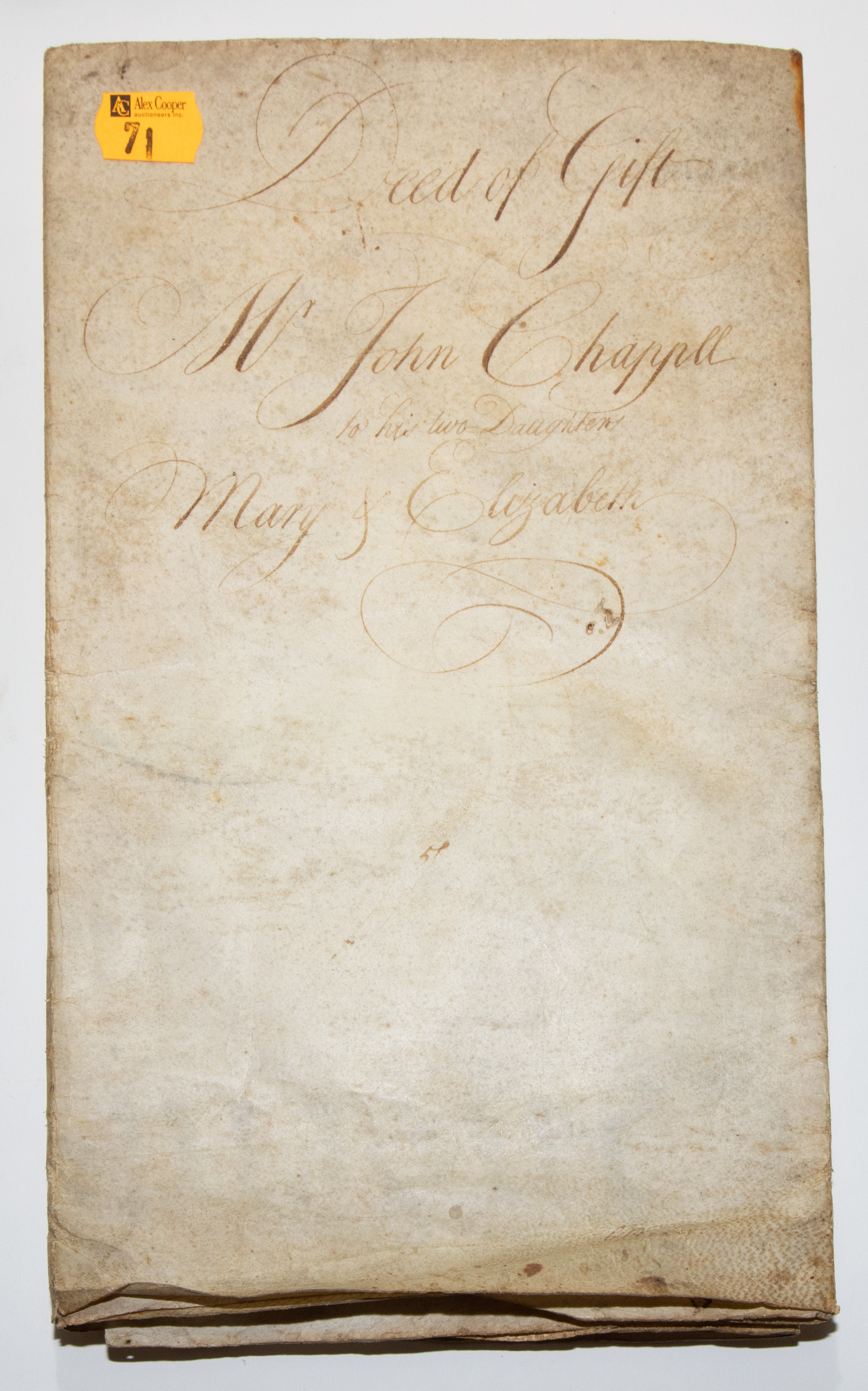 Appraisal: COLONIAL PHILADELPHIA INDENTURE Original manuscript deed of gift by John