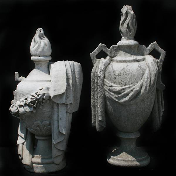 Appraisal: A group of two carved marble garden urns height in