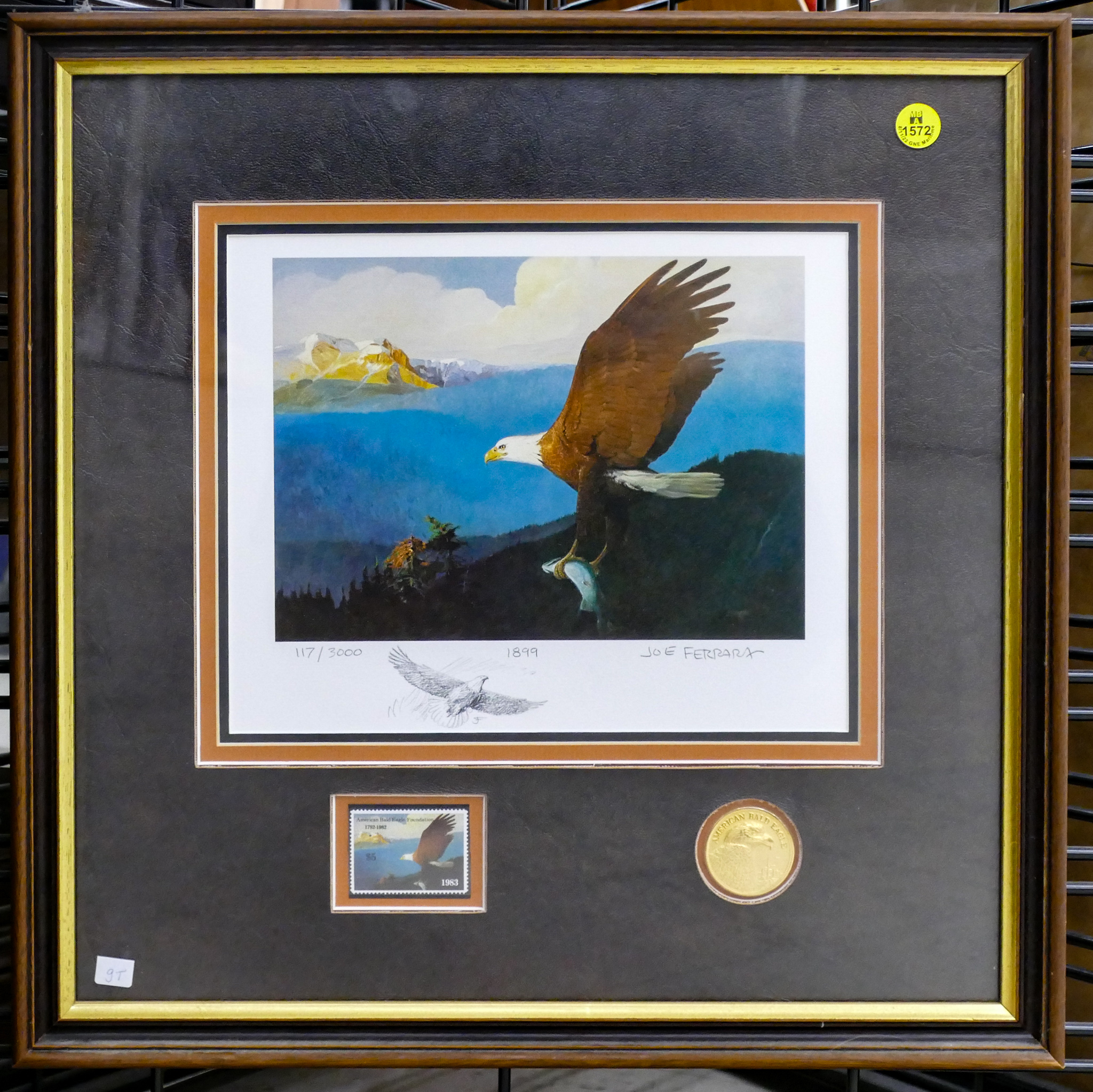 Appraisal: Joe Ferrara S N Bald Eagle Stamp Print Framed ''x