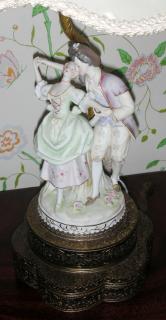 Appraisal: BISQUE FIGURAL BOUDOIR LAMPS PAIR H Depicting a courting couple