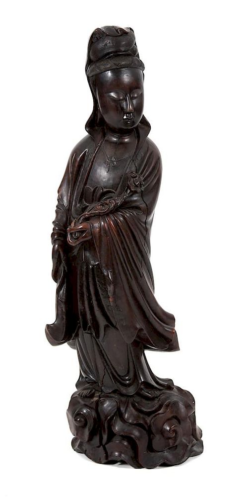 Appraisal: A Large Chinese Carved Hardwood Guan Yin Figure Height inches