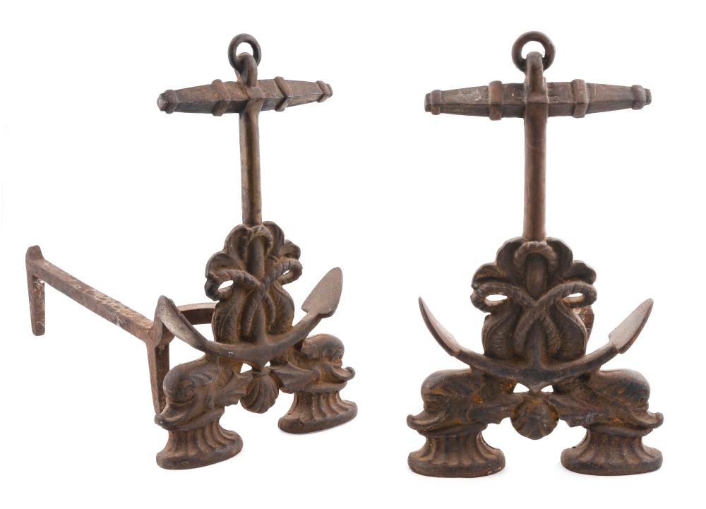 Appraisal: CAST IRON NAUTICAL ANDIRONS AMERICA CIRCA HEIGHTS WIDTHS DEPTHS CAST