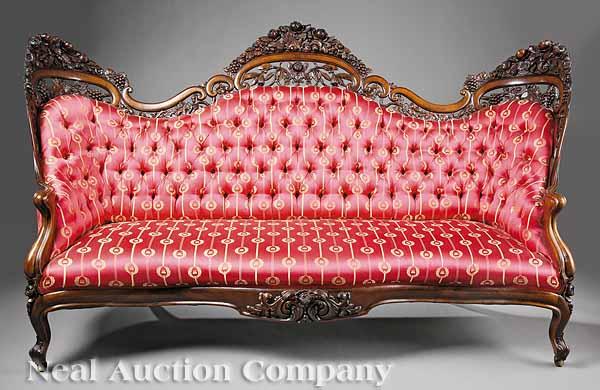 Appraisal: An American Rococo Carved and Laminated Rosewood Sofa c -