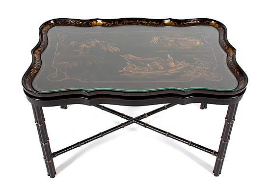 Appraisal: A Regency Style Black Lacquer and Gilt Chinoiserie Decorated Tray