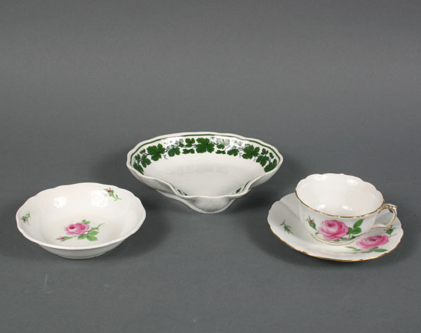 Appraisal: Four Meissen hand painted items rose pattern cup and saucer