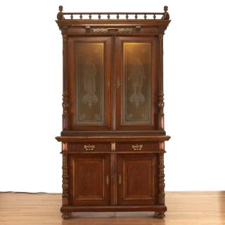 Appraisal: German Jacobean style mahogany bookcase cabinet German Jacobean style mahogany