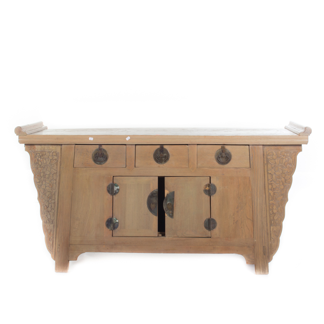 Appraisal: Chinese pickled elmwood altar cabinet in H in W