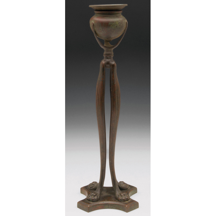 Appraisal: Nice Tiffany Studios candlestick bronze form with claw-feet original patina