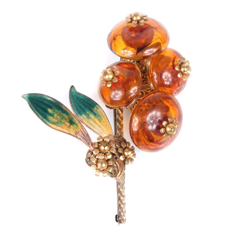 Appraisal: MIRIAM HASKELL HUGE EARLY FLORAL SPRAY BROOCH WITH APPLE JUICE