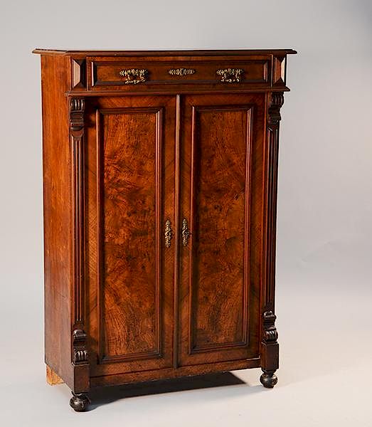 Appraisal: Victorian walnut floor cupboard Victorian walnut floor cupboard double door