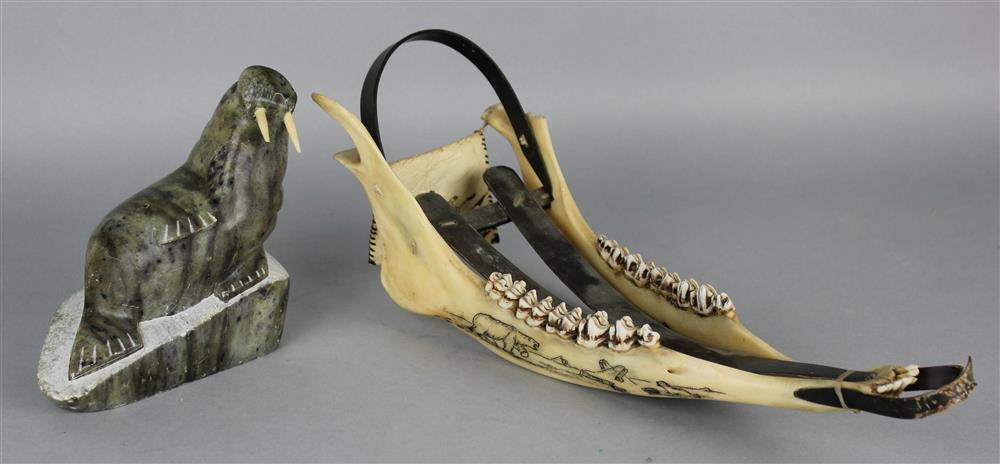 Appraisal: INUIT ART LOT jawbone and baleen model of a sled