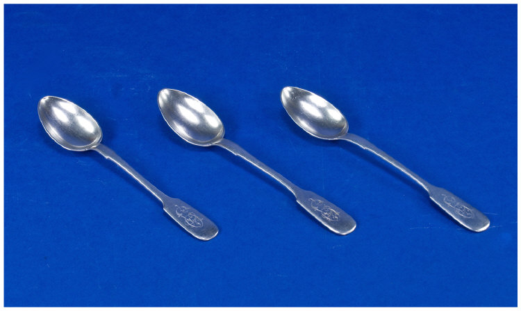 Appraisal: A Set of Three Russian Silver Spoons Kokoshnik Mark For