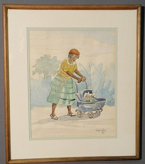 Appraisal: Framed and matted watercolor and pen painting of a woman