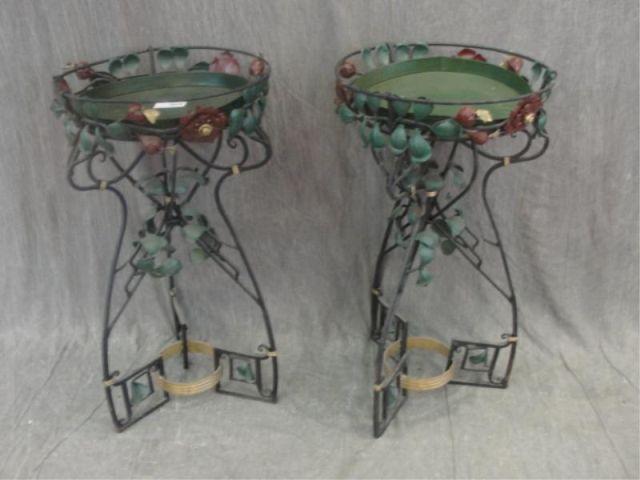 Appraisal: Pair Decorative Painted Iron Plant Stands From a Queens estate