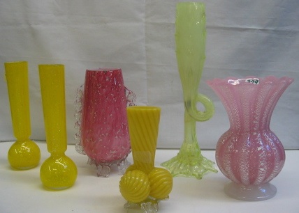 Appraisal: A GROUP OF VICTORIAN GLASS VASES including a lemon-color bud