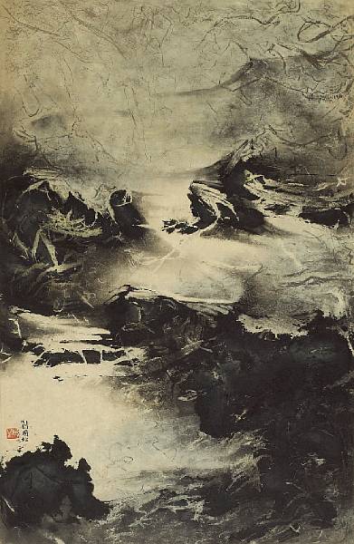 Appraisal: Liu Guosong born A vertical abstract composition Ink and slight