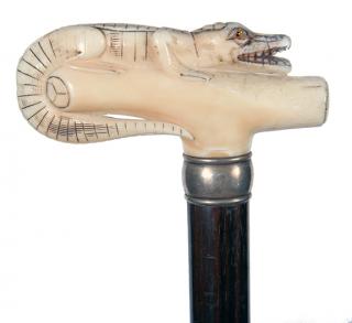 Appraisal: Walrus Alligator Cane- Ca - A full length carved gator