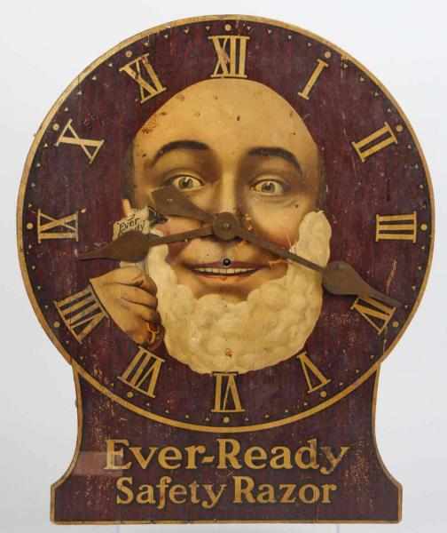 Appraisal: Wooden Ever Ready Safety Razor Clock Description Depicting a man