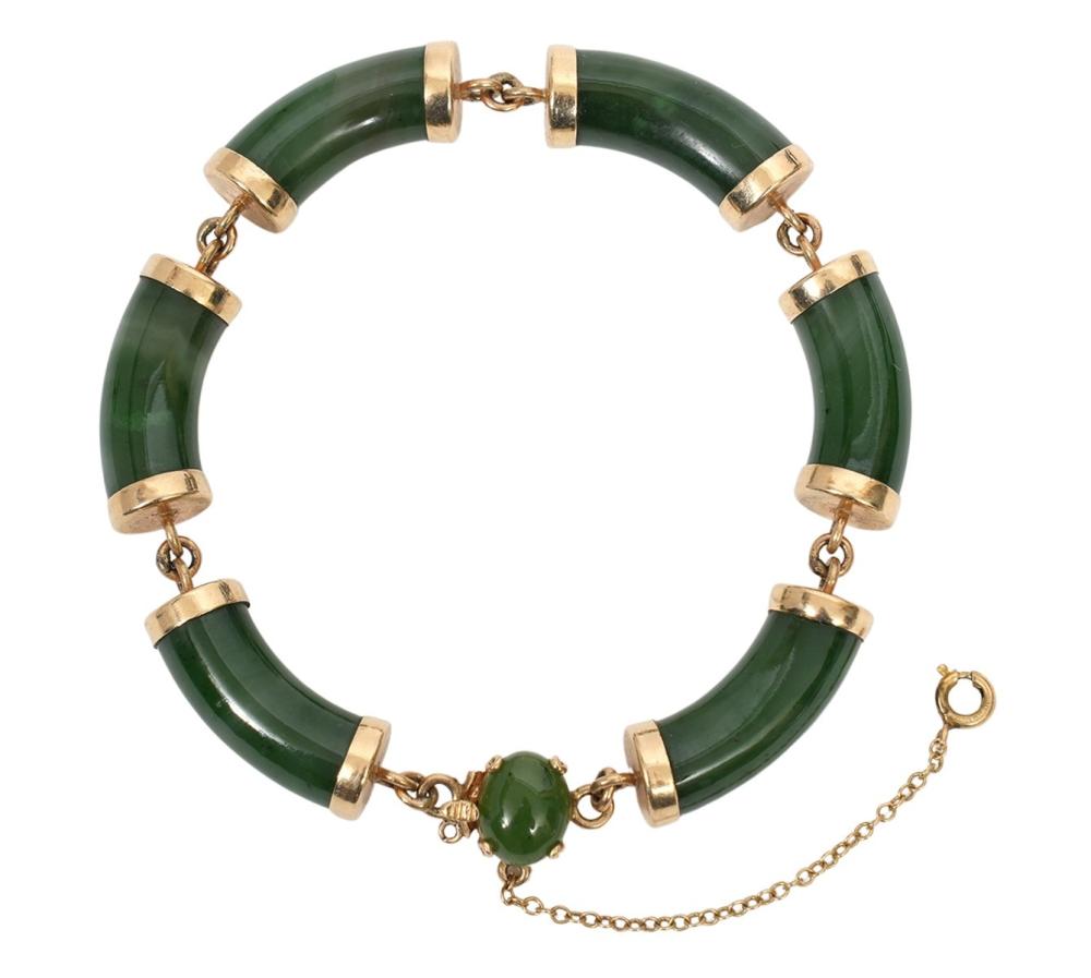 Appraisal: CHINESE JADE K YG LINK BRACELETChinese jade and K yellow