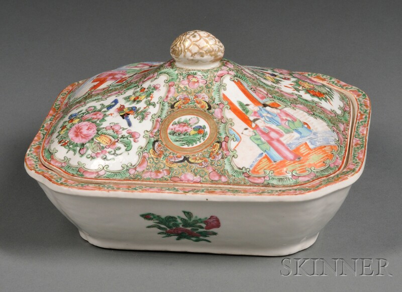 Appraisal: Rose Medallion Porcelain Covered Vegetable Dish China late th century