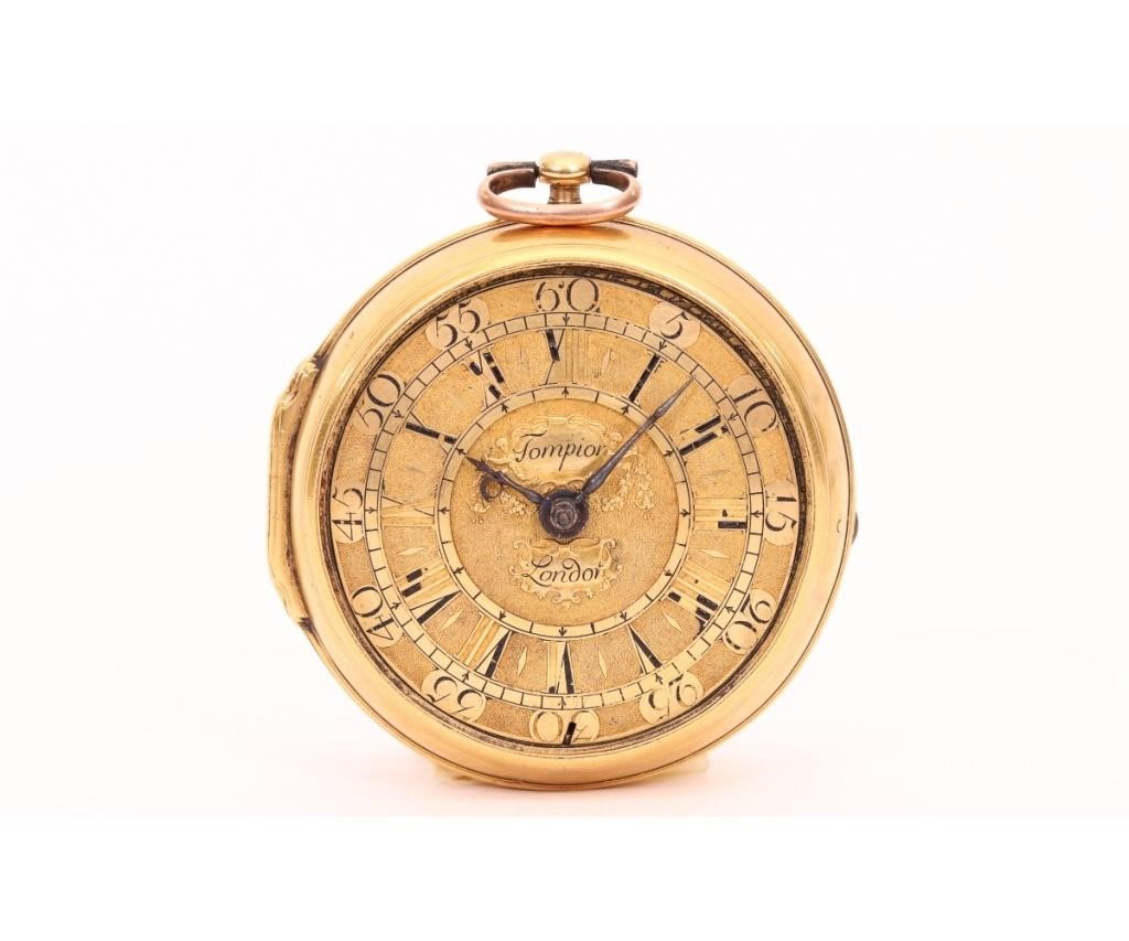 Appraisal: Thomas Tompion gilt case clock watch circa the face with